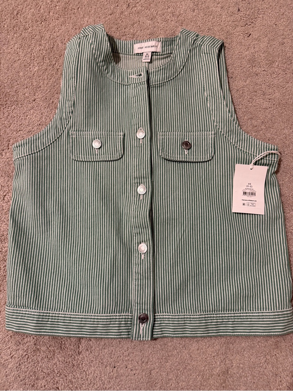 Free Assembly ………Rag& Bone Green Striped Sleeveless Button-Front Vest